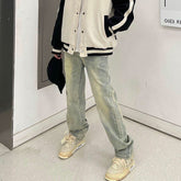 Men Jeans Loose Washed-out Old Straight-Leg Pants